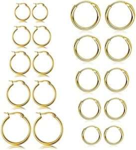 10 Pairs Gold Hoop Earrings