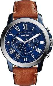 Fossil Men's Grant Quartz Stainless Steel and Leather Chronograph Watch,Color Silver, Brown (Model: FS4813)